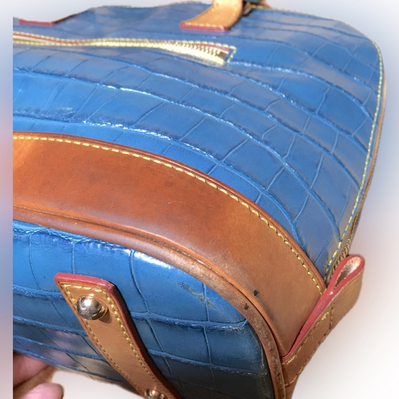 DOONEY & BURKE Croc Leather Domed Tote Handbag Turquoise Blue - Picture 10 of 15